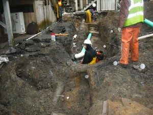 Typical six-inch service lateral being replaced by open-cut excavation. 