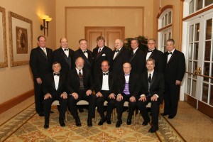 Pipe Line Contractors Association 2012 Board of Directors. From back upper left: Robert Riess, Sr., Sheehan Pipe Line Construction Co.; Don Thorn, Welded Construction, L.P.; Robert “Bob” Johnston, Henkels & McCoy, Inc.; Dwayne Osadchuk, Oz Directional Drilling; Brian Ganske, Snelson Companies, Inc.; Robert Osborn, Michels Corporation; Jimmy Crotts, Appalachian Pipeline Contractors, LLP; Frank Welch, Rockford Corporation. Bottom row: Bernie Bermack, Associated Pipe Line Contractors, Inc.; John Allen, Pipe Line Constructors, LLC; Daniel Murphy (President), Precision Pipeline LLC; Ronnie Wise, Price Gregory International, Inc. and Chris Leines, Minnesota Limited LLC.(Missing: Scott Summers, ARB, Inc.) (Photo courtesy of Ben Arnold)