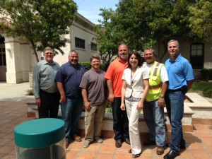 The Covina project team included  (from left to right): Ray Wellington, Willdan Design Consulting Engineering Firm; Ron Hadloc, city of Covina inspector; Rob Morrow, Mocon (pipe bursting sub-contractor); John Gavigan, Vasilj (general contractor); Kalieh Honish, city of Covina director of public works; Barry Knutson, Willdan (consultant inspector); and George Mallakis, regional manager, TT Technologies Inc. (pipe bursting equipment manufacturer).