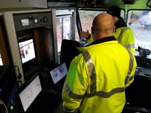 IPI's Command post-Bryce James, IPI project manager talking with Bill Evans, chief treatment plant operator, city of Bellingham, Public Works. They were reviewing flow control procedure prior to deployment.